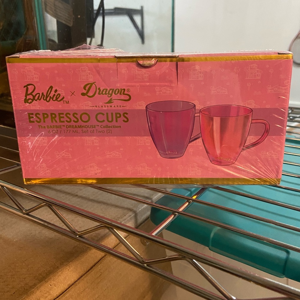 BARBIE espresso Cups - Pink Dragon glassware NEW pink x2